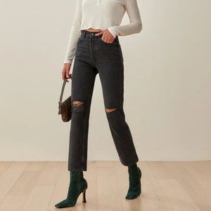 REFORMATION Cynthia High Rise Straight Jeans in Black